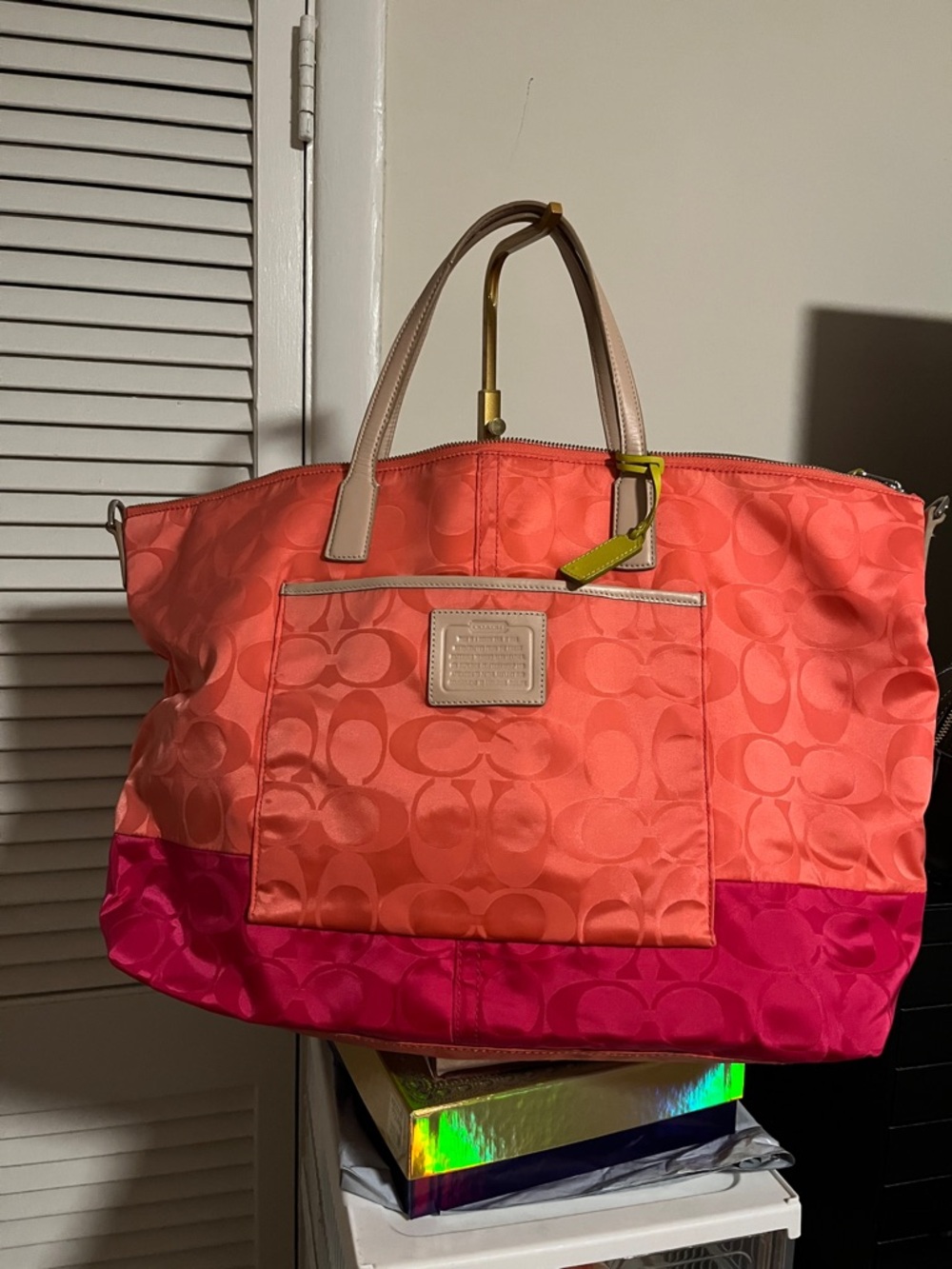 Coach Legacy Weekend Signature Colorblock Nylon Weekender Tote